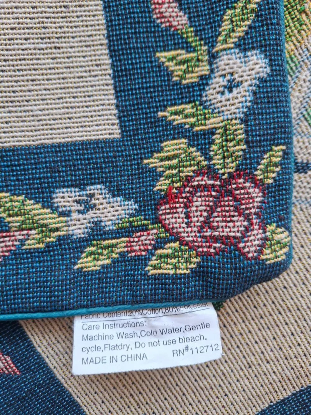 Set of 2 Floral Tapestry Pillow Covers 16x16 Blue Rose Vintage Cottage Decor